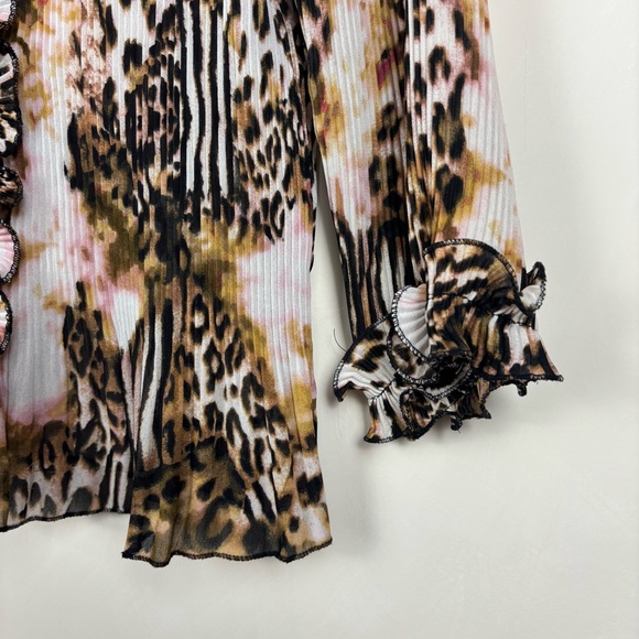 SIONI Women’s Pleated Animal Print Blouse XL Y2K Mobwife Ruffles - Picture 7 of 11